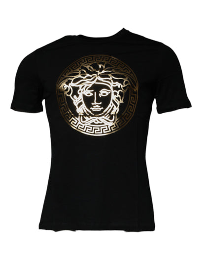 Versace - Men's Black Medusa Print Cotton Crew Neck T-shirt