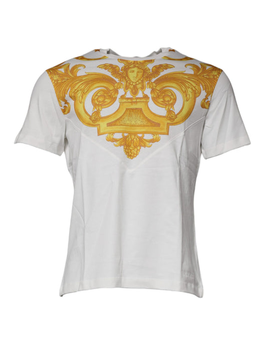 Versace Men's White Medusa Print Cotton Crew Neck T-shirt