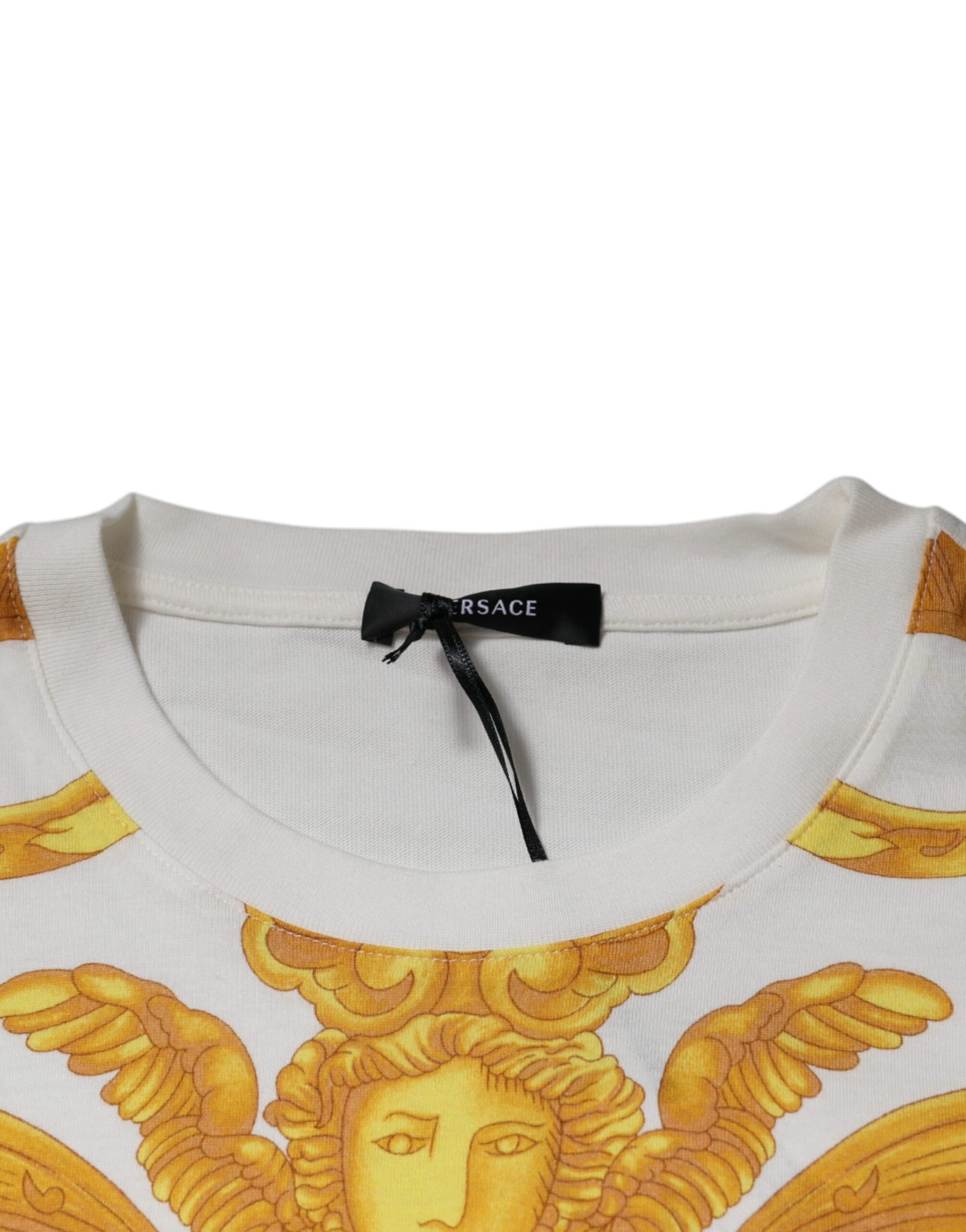 Versace Men's White Medusa Print Cotton Crew Neck T-shirt