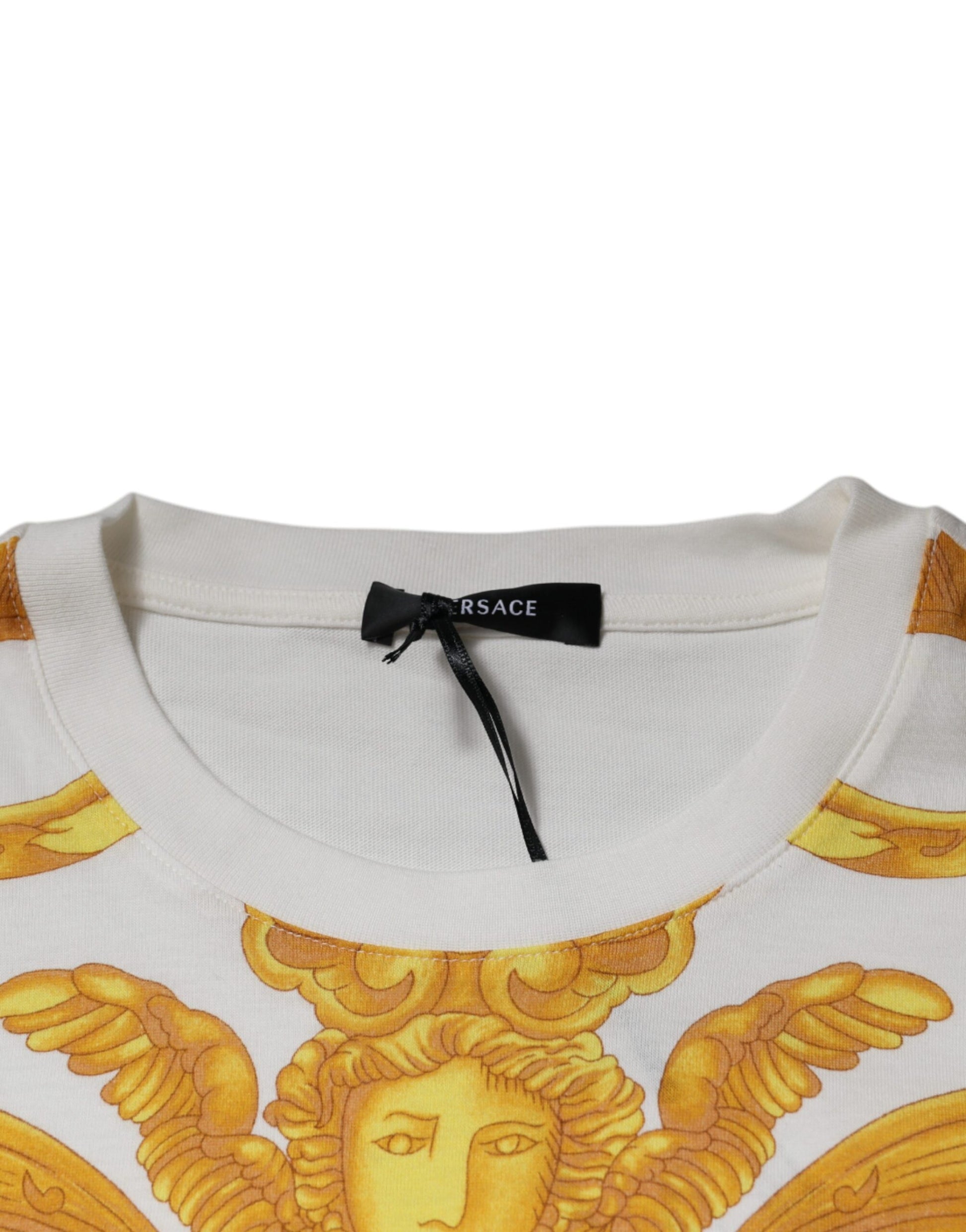 Versace Men's White Medusa Print Cotton Crew Neck T-shirt