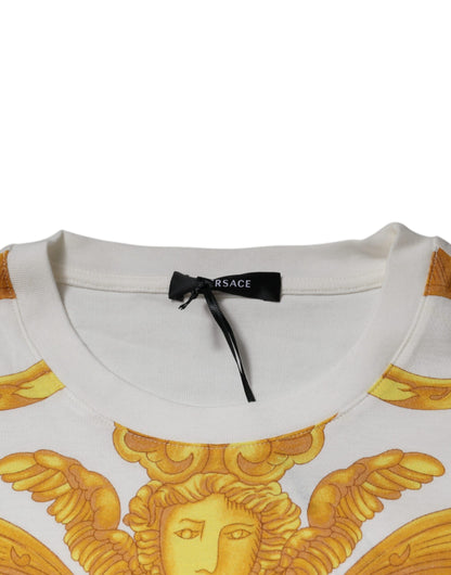 Versace Men's White Medusa Print Cotton Crew Neck T-shirt