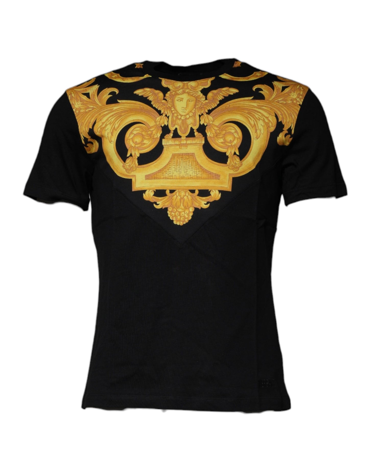 Versace - Men's Black & Gold Medusa Print Cotton Crew Neck T-shirt