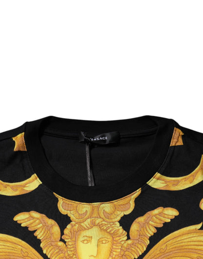 Versace - Men's Black & Gold Medusa Print Cotton Crew Neck T-shirt