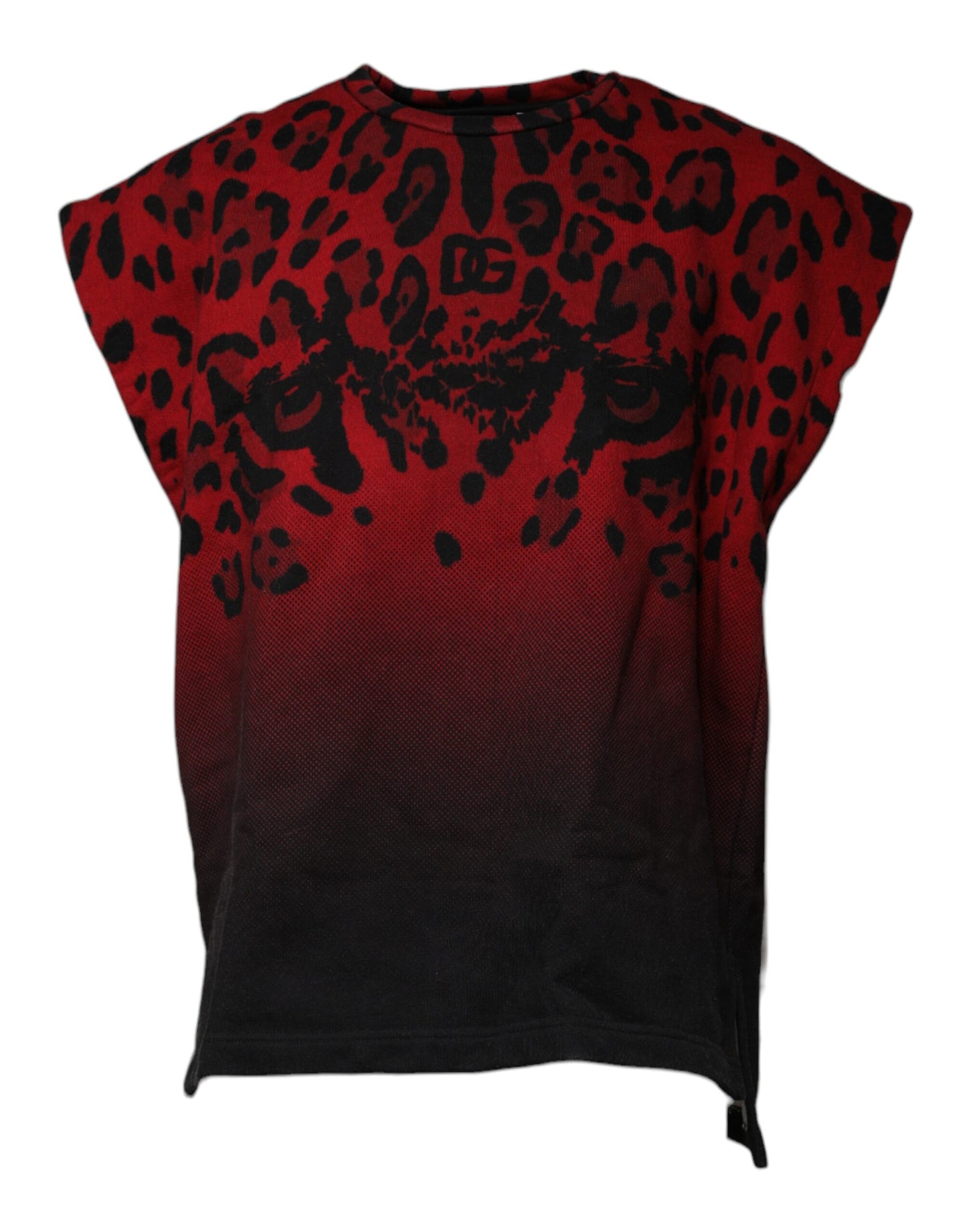  - Dolce & Gabbana Red Leopard Print Cotton Sleeveless T-shirt