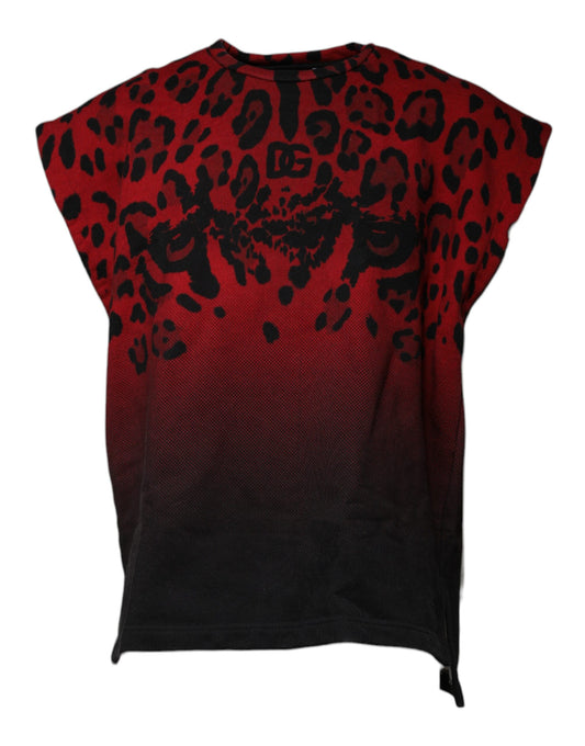  - Dolce & Gabbana Red Leopard Print Cotton Sleeveless T-shirt