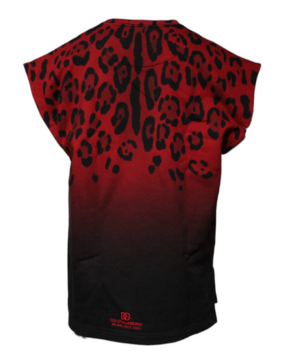  - Dolce & Gabbana Red Leopard Print Cotton Sleeveless T-shirt