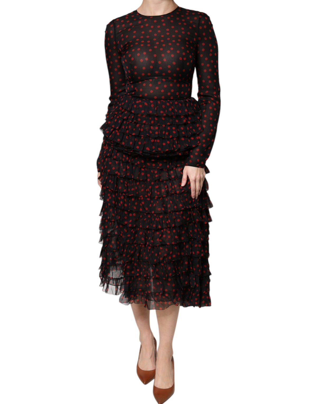 Dolce & Gabbana Women's Black & Red Polka Dot Silk Layered Midi Dress