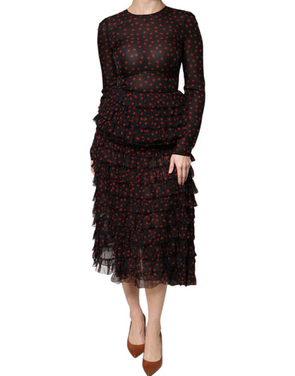 Dolce & Gabbana Women's Black & Red Polka Dot Silk Layered Midi Dress