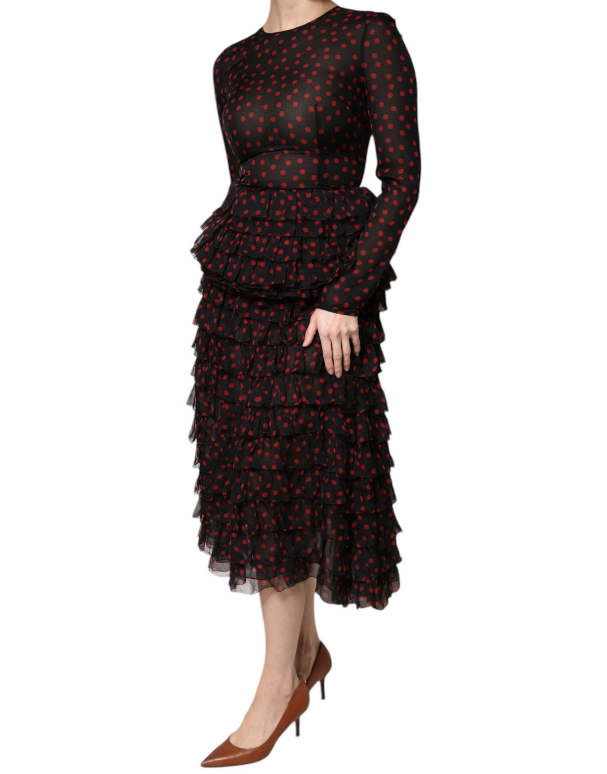 Dolce & Gabbana Women's Black & Red Polka Dot Silk Layered Midi Dress
