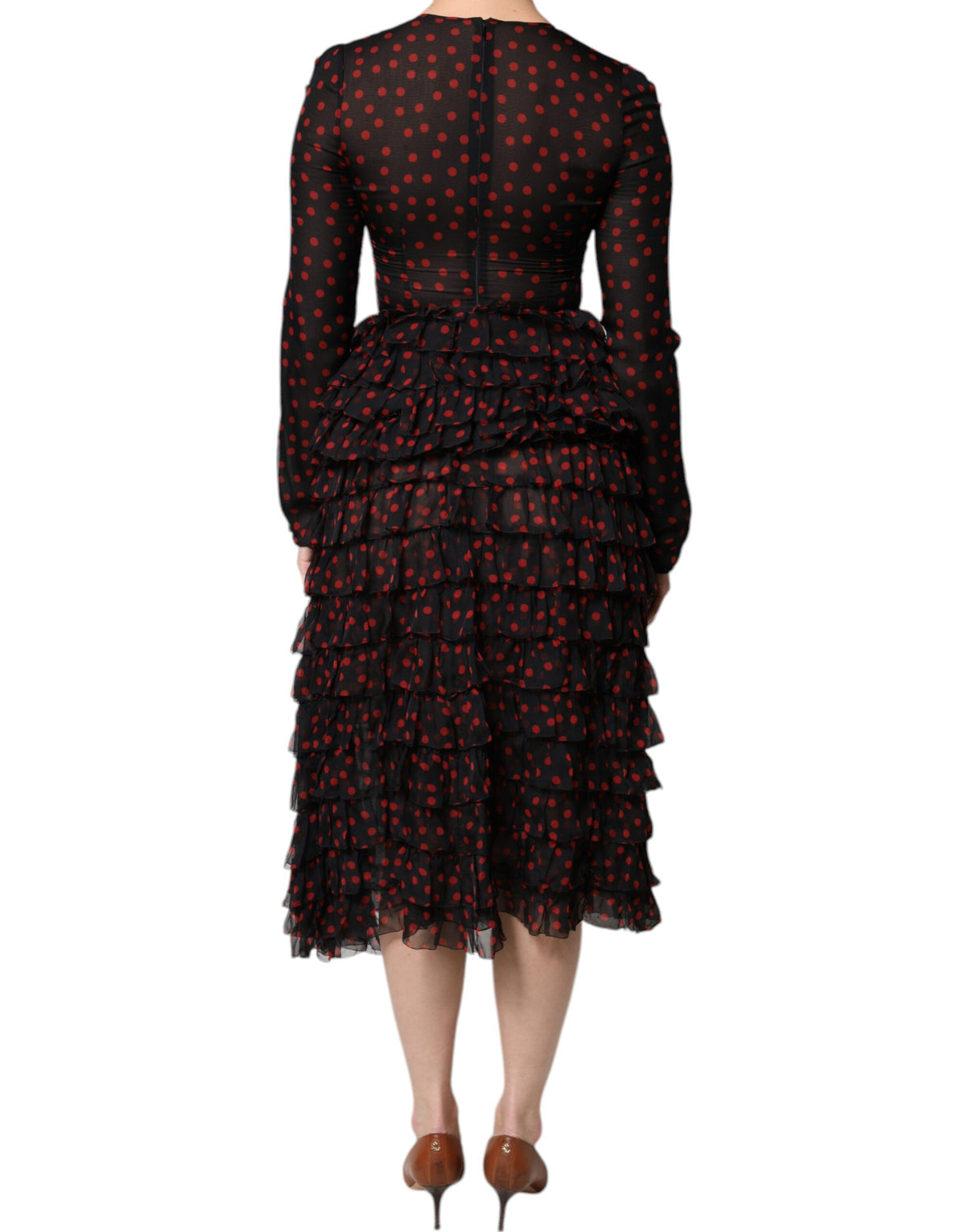 Dolce & Gabbana Women's Black & Red Polka Dot Silk Layered Midi Dress