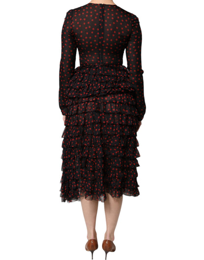 Dolce & Gabbana Women's Black & Red Polka Dot Silk Layered Midi Dress