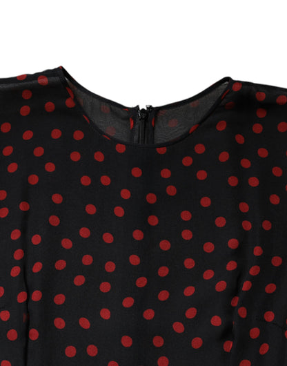 Dolce & Gabbana Women's Black & Red Polka Dot Silk Layered Midi Dress