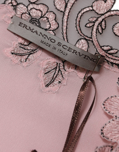 Ermanno Scervino Pink Floral Lace V-neck Midi Dress