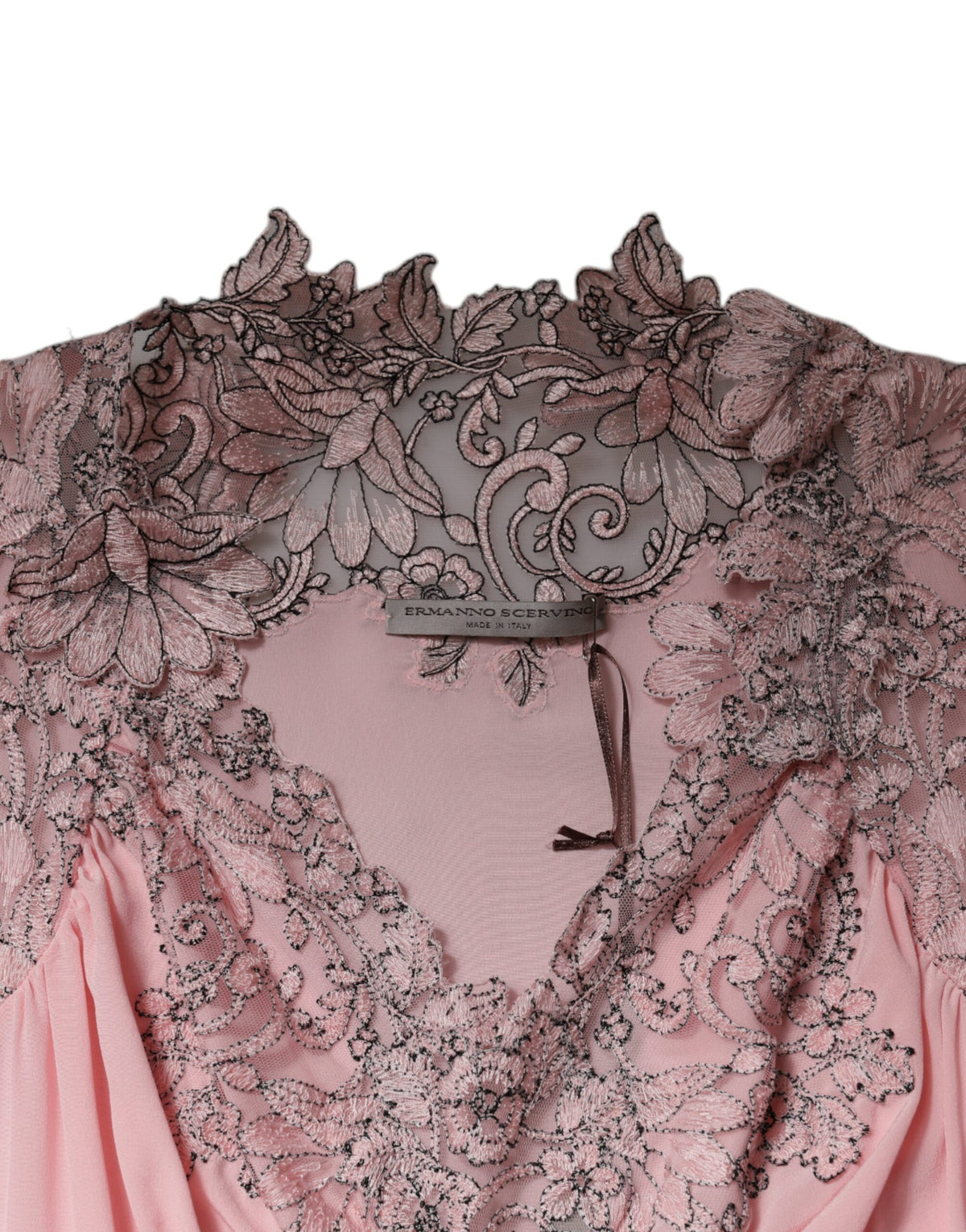 Ermanno Scervino Pink Floral Lace V-neck Midi Dress