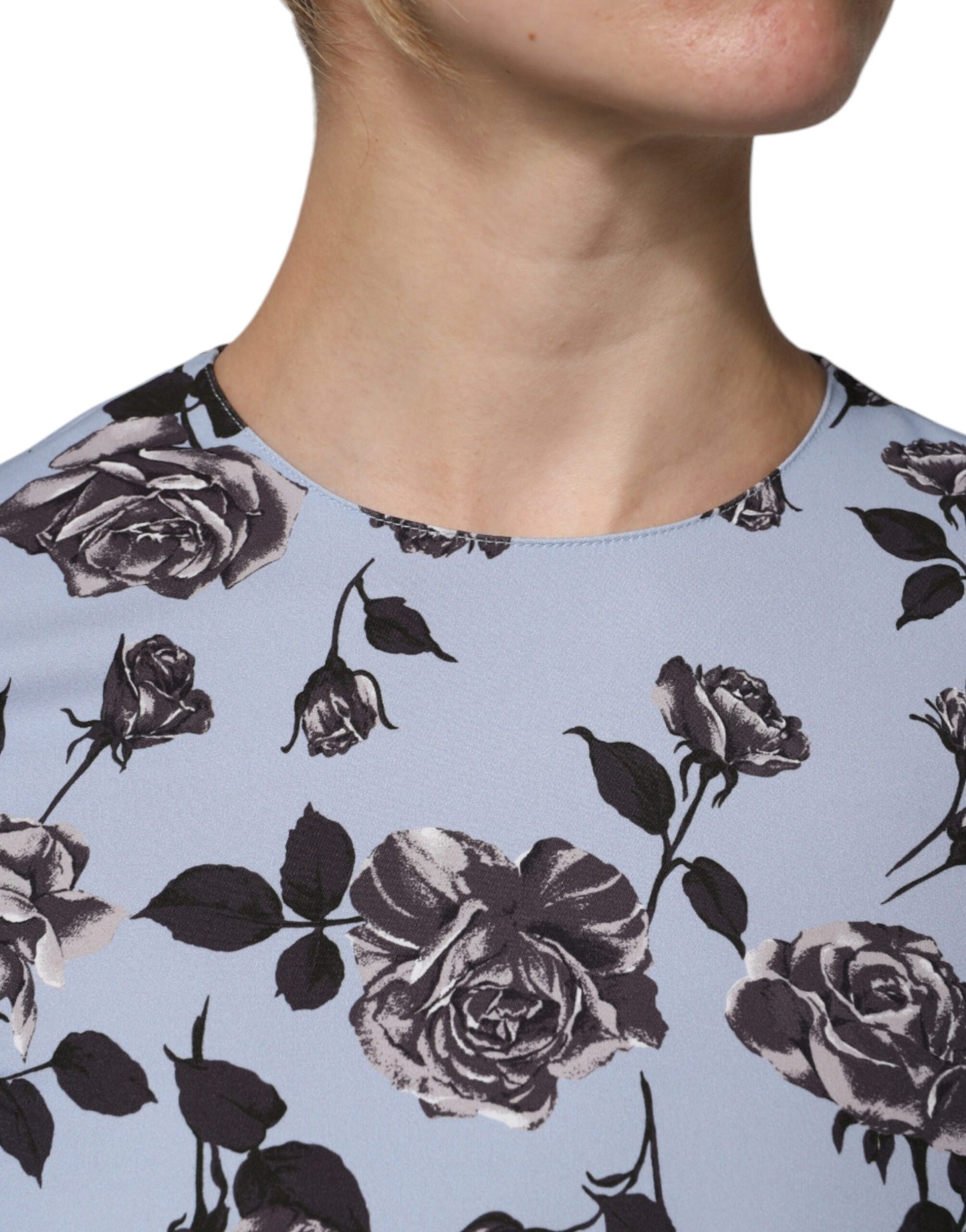  - Valentino Light Blue Floral Long Sleeves A-line Mini Dress