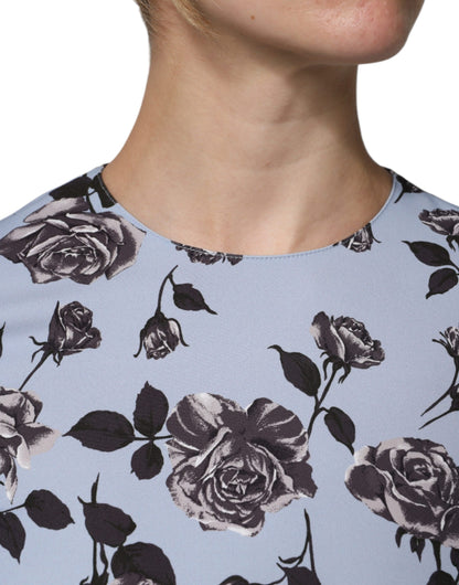  - Valentino Light Blue Floral Long Sleeves A-line Mini Dress