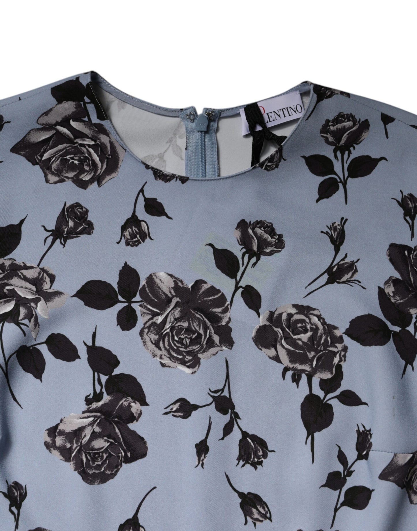  - Valentino Light Blue Floral Long Sleeves A-line Mini Dress