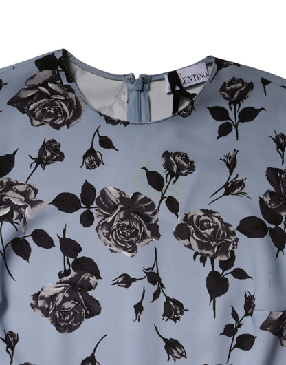  - Valentino Light Blue Floral Long Sleeves A-line Mini Dress