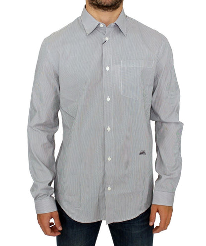  - Chic Gray Striped Cotton Casual Shirt