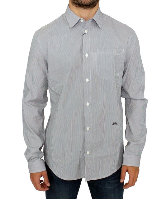  - Chic Gray Striped Cotton Casual Shirt