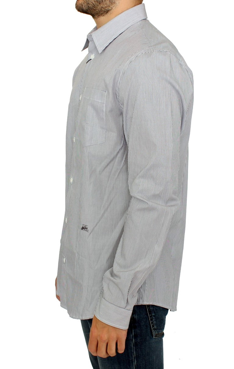  - Chic Gray Striped Cotton Casual Shirt