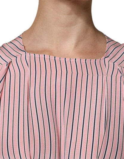 Ermanno Scervino Pink Stripes Silk Long Sleeves Midi Dress - Timeless Elegance in Silk