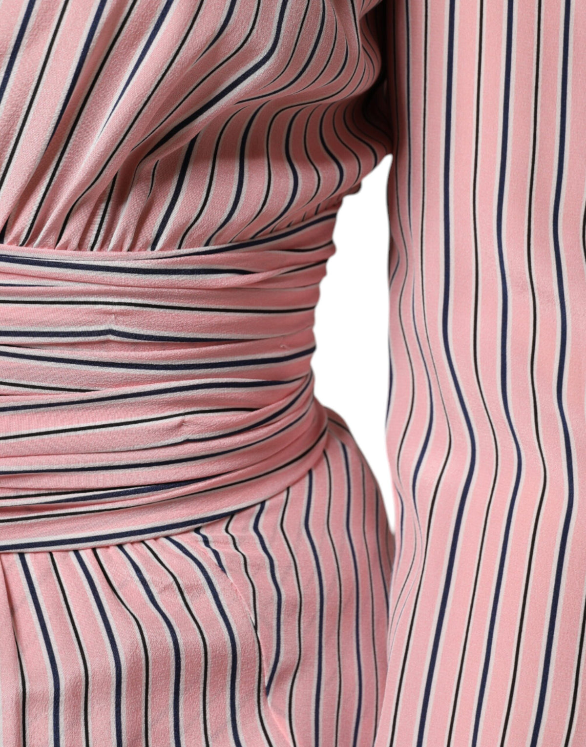 Ermanno Scervino Pink Stripes Silk Long Sleeves Midi Dress - Timeless Elegance in Silk