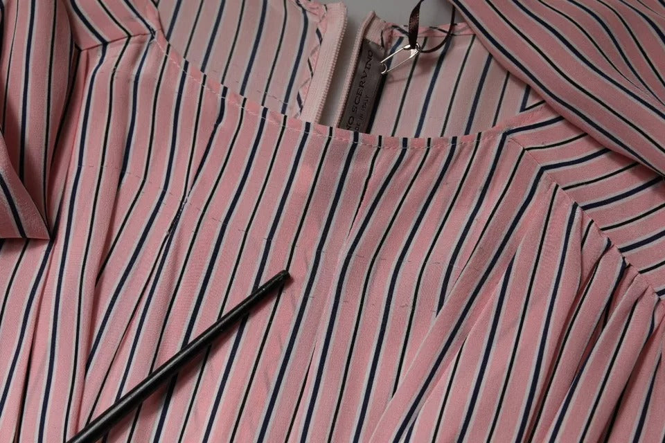 Ermanno Scervino Pink Stripes Silk Long Sleeves Midi Dress - Timeless Elegance in Silk