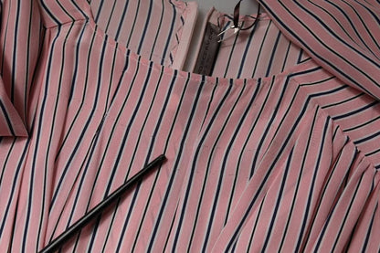 Ermanno Scervino Pink Stripes Silk Long Sleeves Midi Dress - Timeless Elegance in Silk