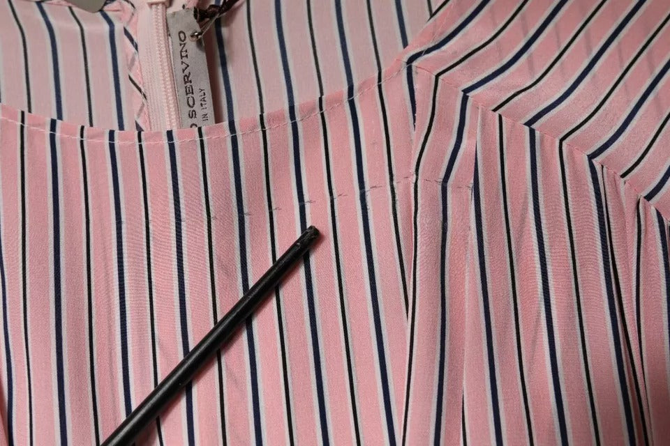 Ermanno Scervino Pink Stripes Silk Long Sleeves Midi Dress - Timeless Elegance in Silk