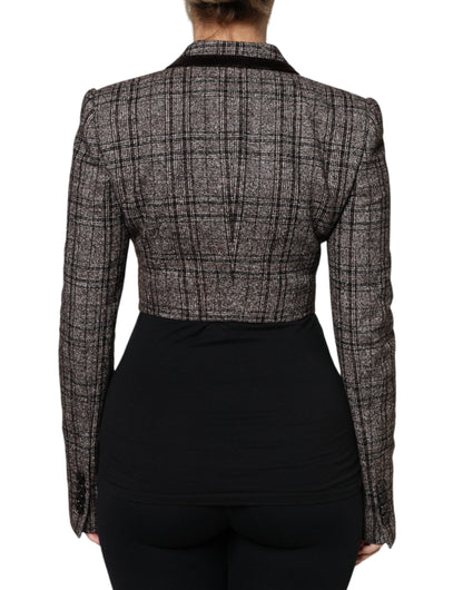 Dolce & Gabbana Brown Plaid Long Sleeve Cropped Coat