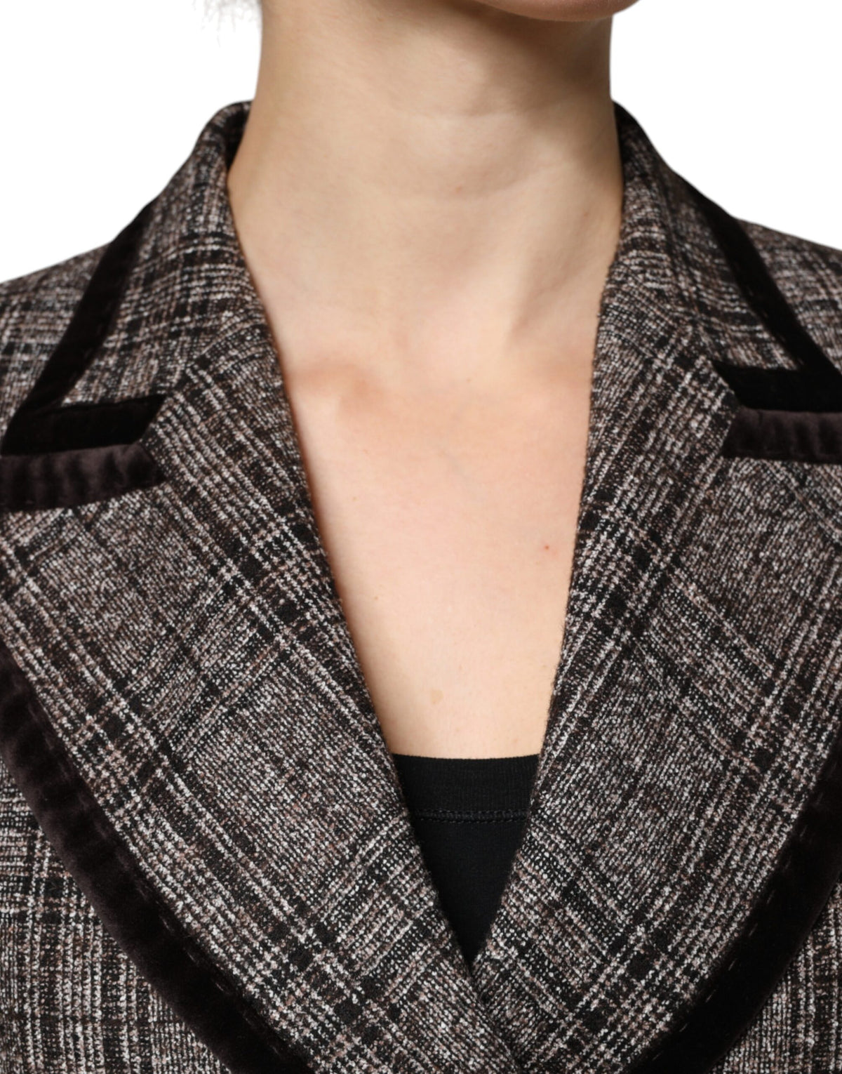 Dolce & Gabbana Brown Plaid Long Sleeve Cropped Coat
