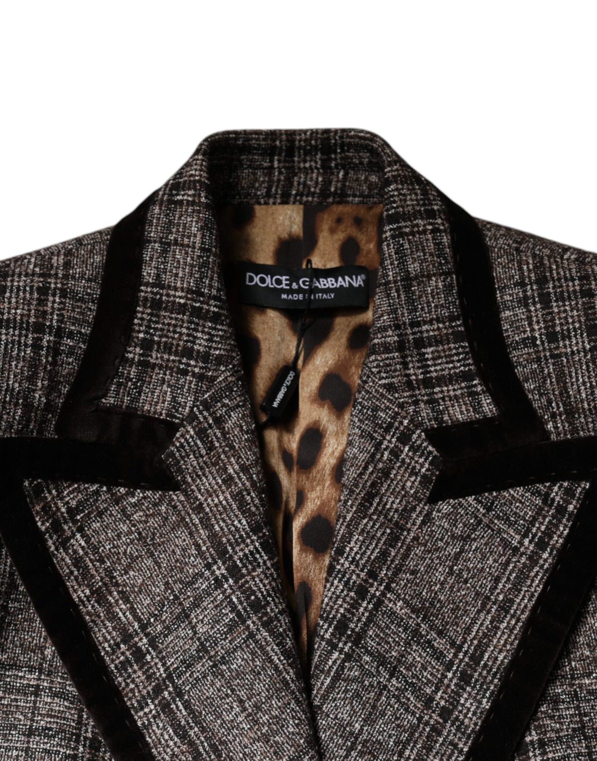 Dolce & Gabbana Brown Plaid Long Sleeve Cropped Coat