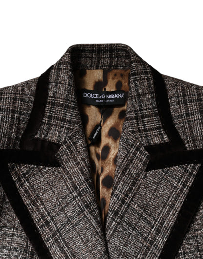 Dolce & Gabbana Brown Plaid Long Sleeve Cropped Coat