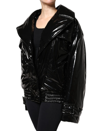Dolce & Gabbana Black High-Shine Button-Down Blouson Jacket – Sleek Italian Luxury
