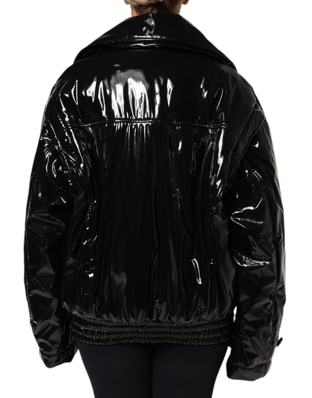 Dolce & Gabbana Black High-Shine Button-Down Blouson Jacket – Sleek Italian Luxury