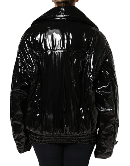 Dolce & Gabbana Black High-Shine Button-Down Blouson Jacket – Sleek Italian Luxury