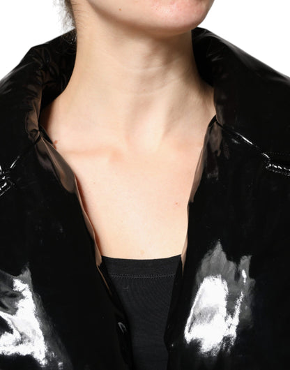 Dolce & Gabbana Black High-Shine Button-Down Blouson Jacket – Sleek Italian Luxury