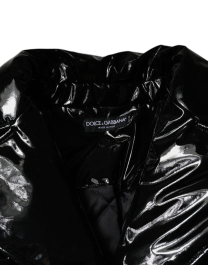 Dolce & Gabbana Black High-Shine Button-Down Blouson Jacket – Sleek Italian Luxury