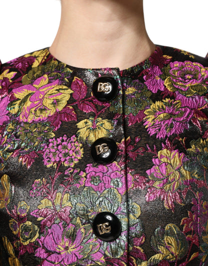Dolce & Gabbana Multicolour Floral Lamé Jacquard Cropped Jacket – Made in Italy