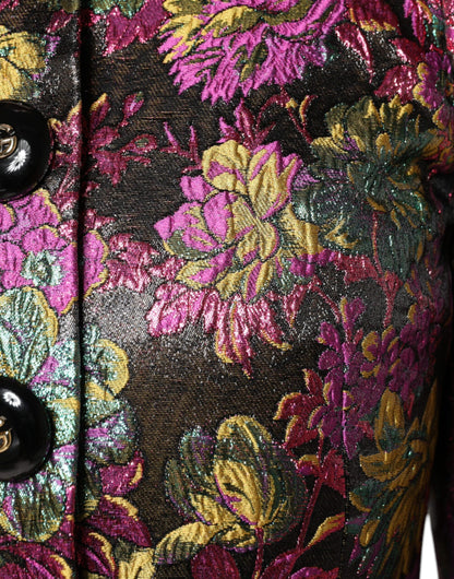 Dolce & Gabbana Multicolour Floral Lamé Jacquard Cropped Jacket – Made in Italy