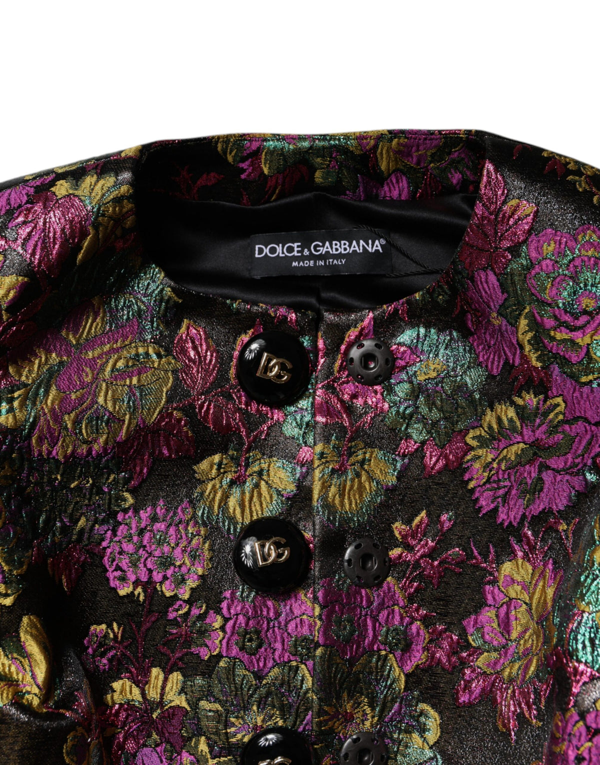 Dolce & Gabbana Multicolour Floral Lamé Jacquard Cropped Jacket – Made in Italy