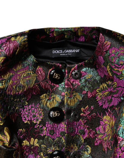 Dolce & Gabbana Multicolour Floral Lamé Jacquard Cropped Jacket – Made in Italy