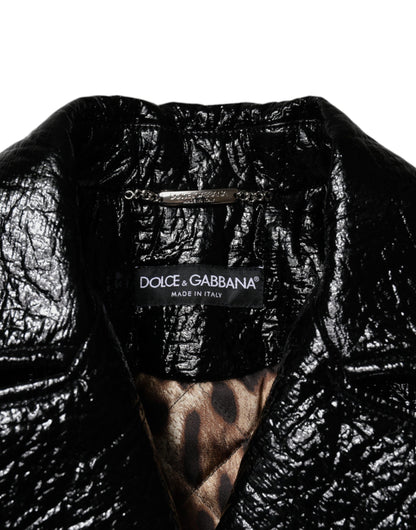 Dolce & Gabbana Black Leather Cropped Jacket with Pointed Collar