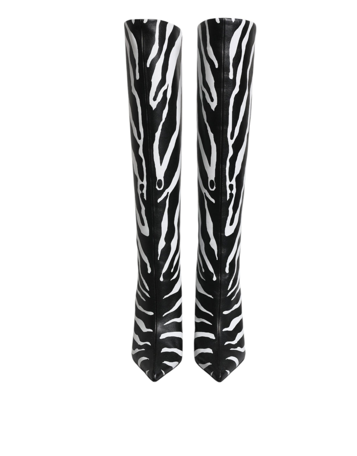 Dolce & Gabbana Black & White Zebra Print Knee-High Leather Boots – Made in Italy