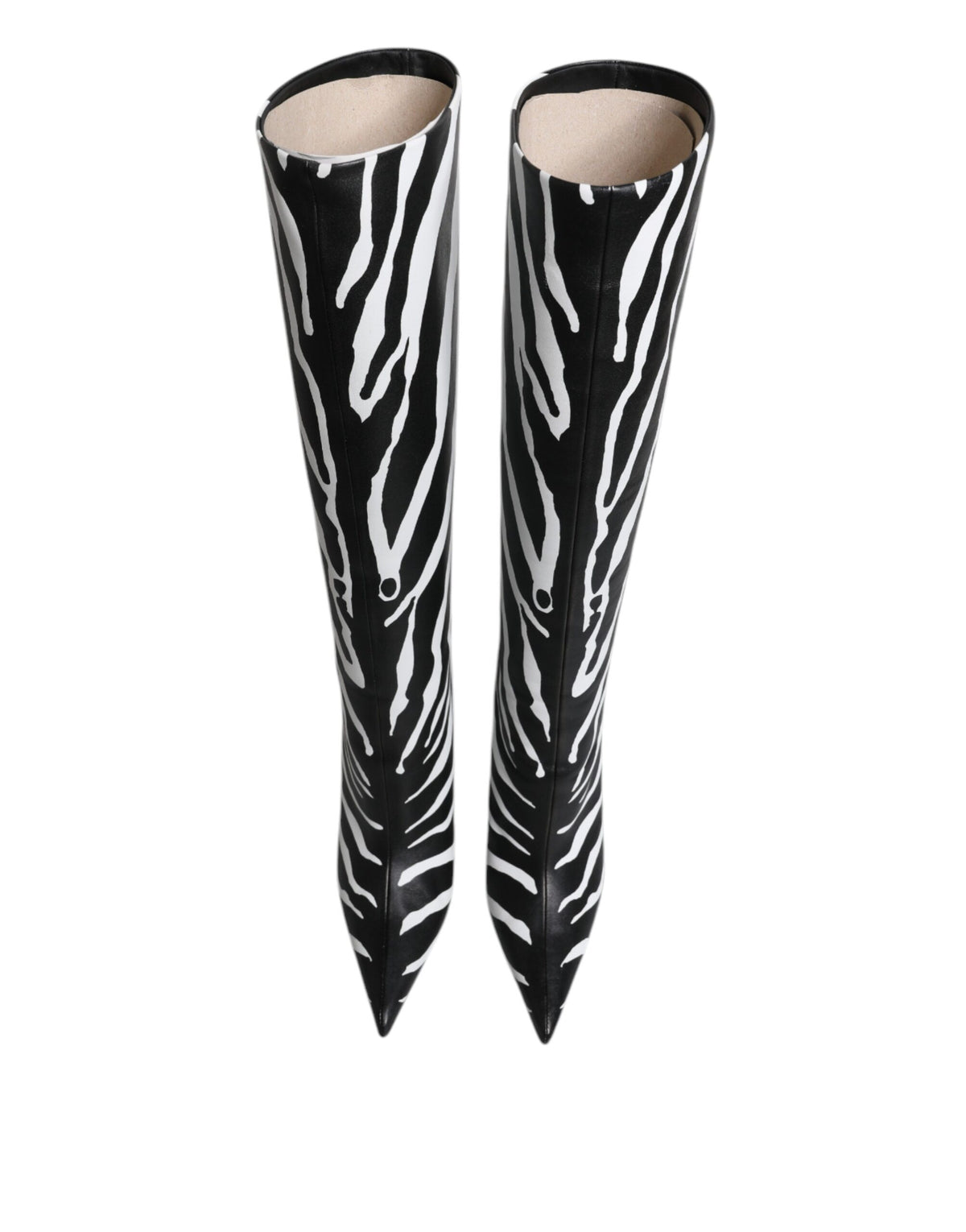 Dolce & Gabbana Black & White Zebra Print Knee-High Leather Boots – Made in Italy