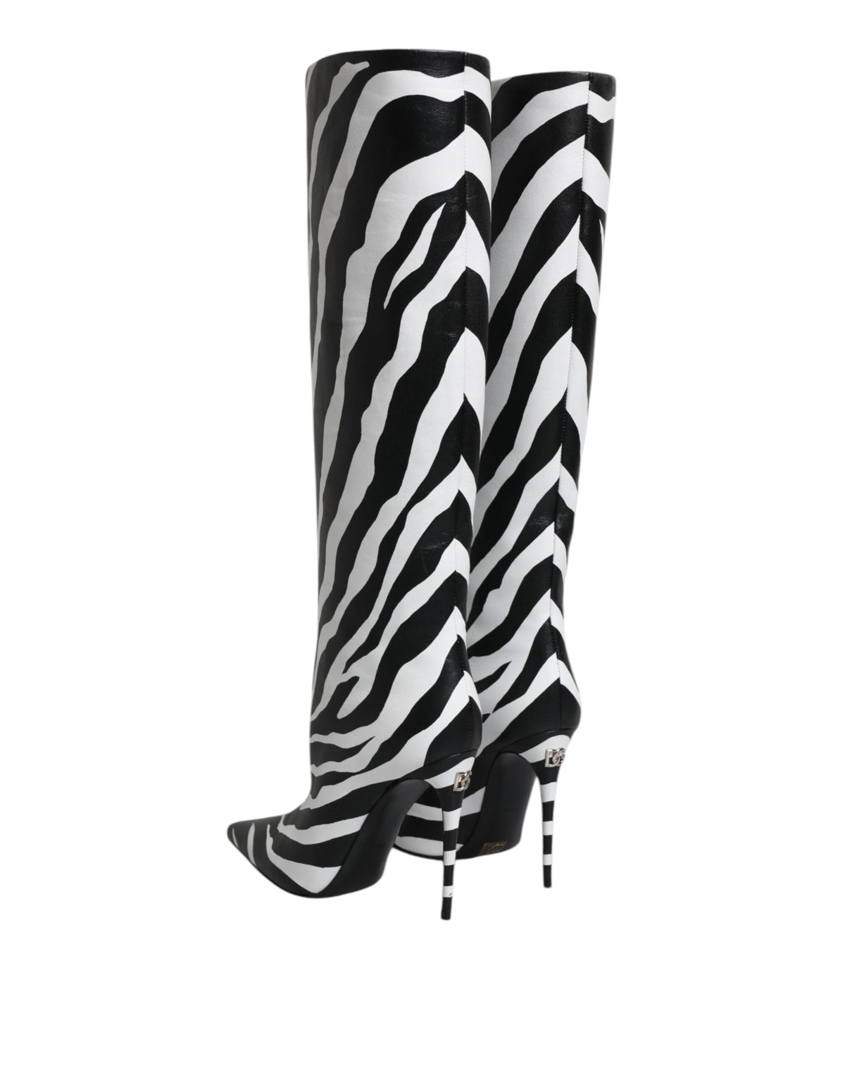 Dolce & Gabbana Black & White Zebra Print Knee-High Leather Boots – Made in Italy