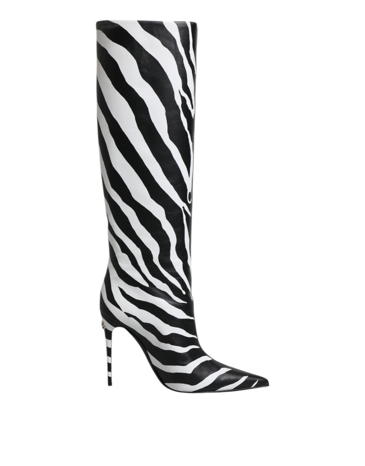 Dolce & Gabbana Black & White Zebra Print Knee-High Leather Boots – Made in Italy