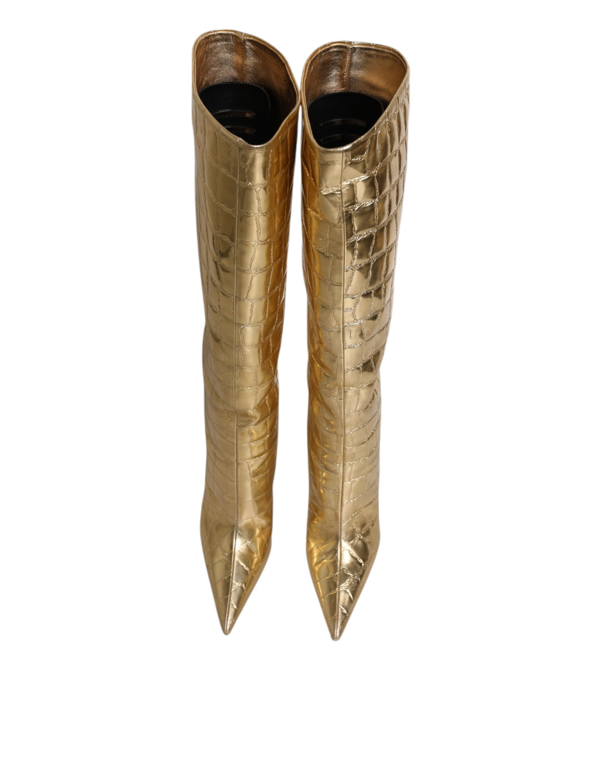Dolce & Gabbana Gold Leather Knee-High Stiletto Boots – Bold Luxury Statement