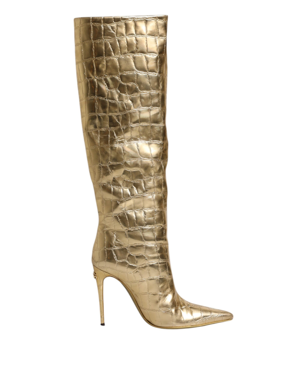 Dolce & Gabbana Gold Leather Knee-High Stiletto Boots – Bold Luxury Statement